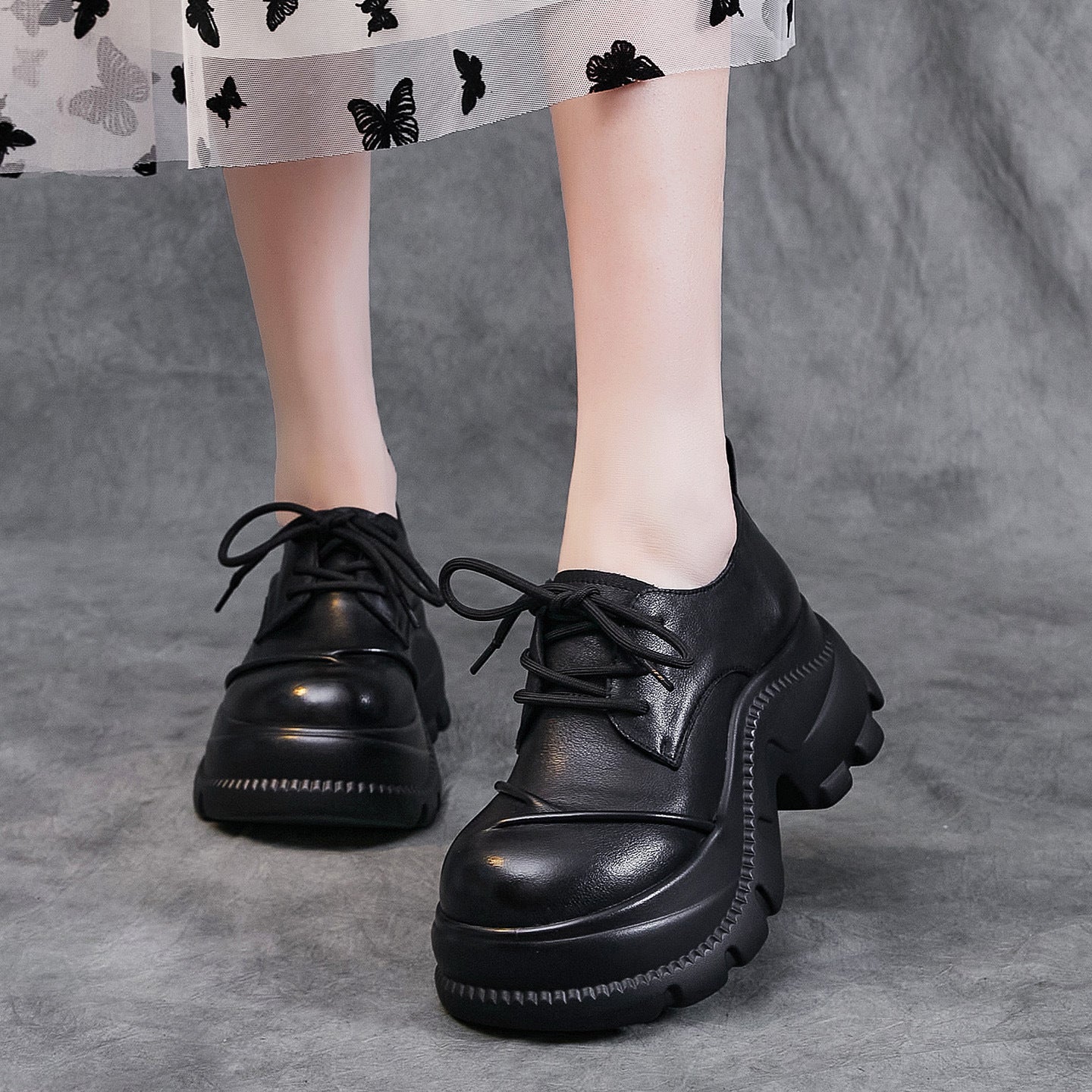 Women's Muffin Thick Bottom Big Head Pumps Autumn Vintage Women's Fashion Shoes