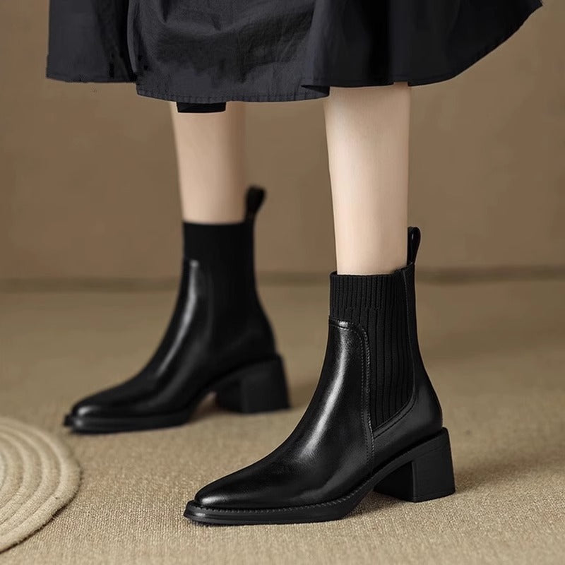 Women's Style Genuine Thin Socks Ankle Thick Mid Stretch Women's Leather Boots