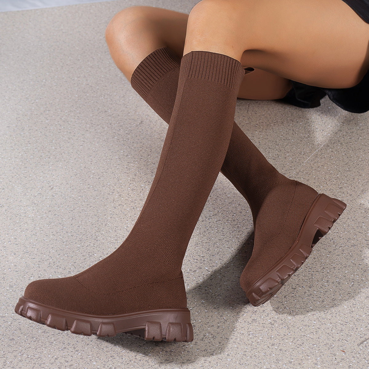 Women's Plus Size Stretch Socks Muffin Platform Boots