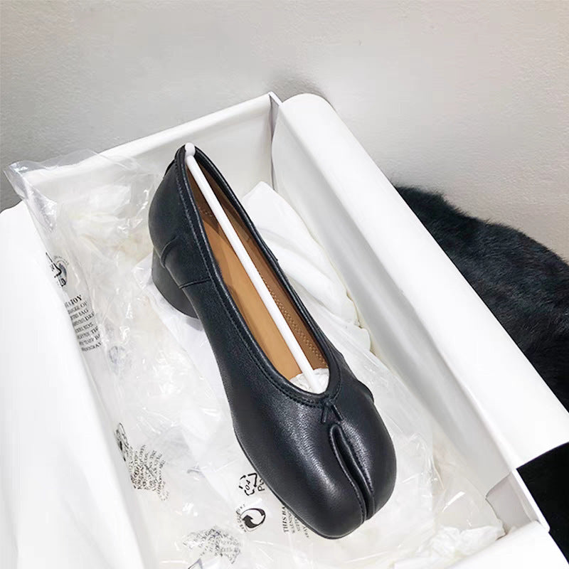 Women's Pair Version Mid Pleated Ballet Sheepskin Shallow Heels