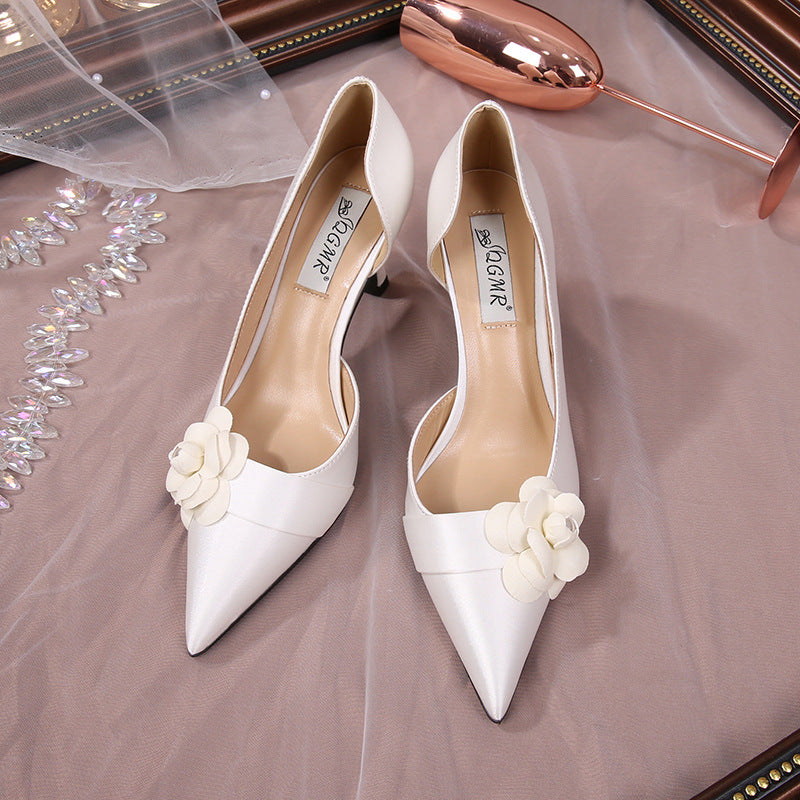 High County Stiletto Camellia White Wedding Women's Fashion Shoes