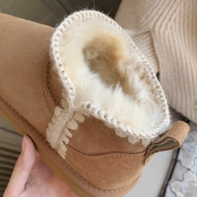 Women's Fur Integrated Warm Booties Genuine Cotton Snow Boots