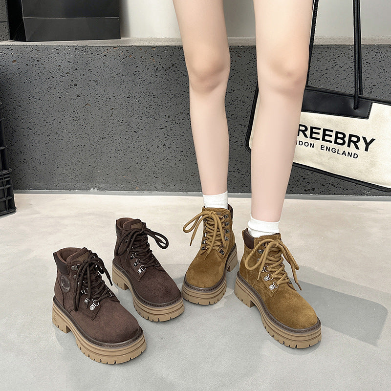 Women's Thick Bottom Vintage Suede Martin For Autumn Small British Boots