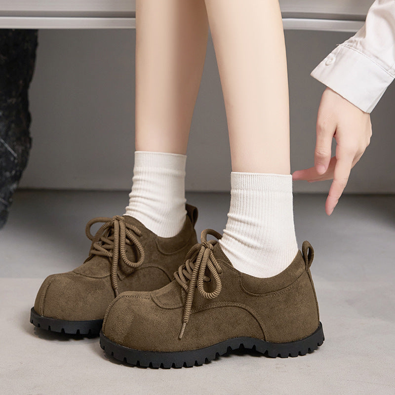 Women's With Hidden Big Head Frosted Derby Thick Bottom Retro Women's Casual Shoes