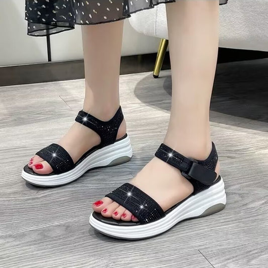 Women's Comfortable Versatile Flying Woven Middle Wedge Simple Heels