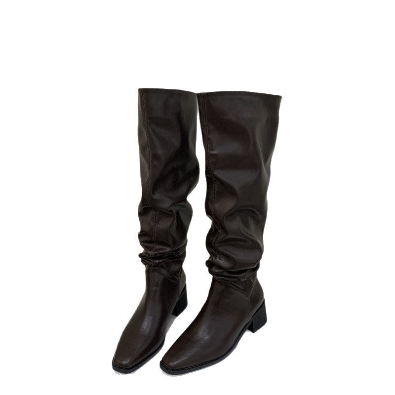 Women's Long Female Chunky Pleated Pile Style Heels