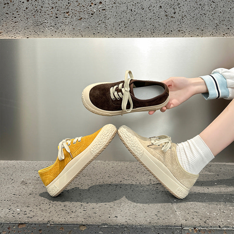 Women's Rubber Sole Retro Solid Color British Style Women's Casual Shoes