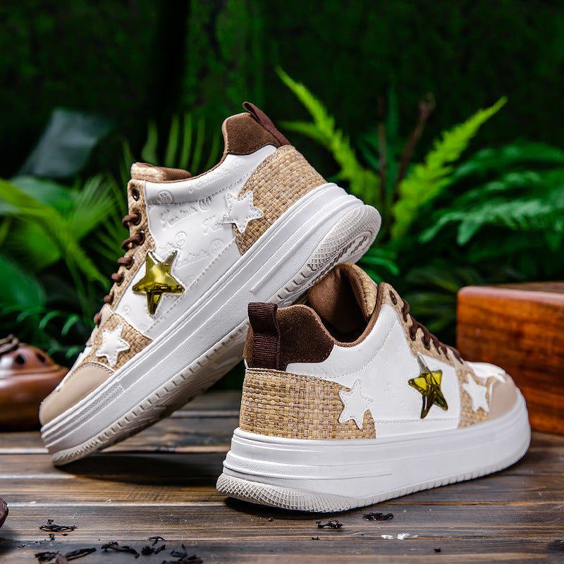 Men's Star Pattern West Lake Tea Trendy Sneakers