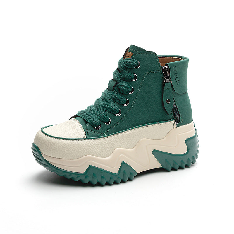 Women's Explosion Board Height Increasing Insole Dad Korean Style Women's Leather Boots
