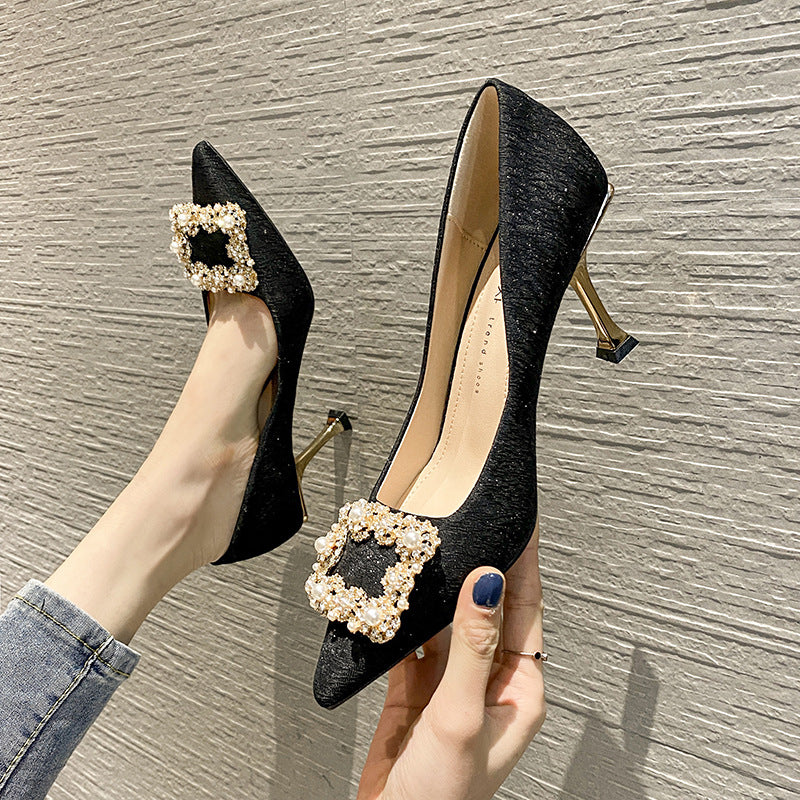 Women's Mouth Commuter Rhinestone Temperament Korean Style Women's Fashion Shoes