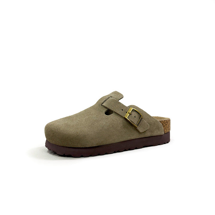 Women's Cowhide Thick Bottom Half Outer Wear Genuine Cork Thick-soles Slippers