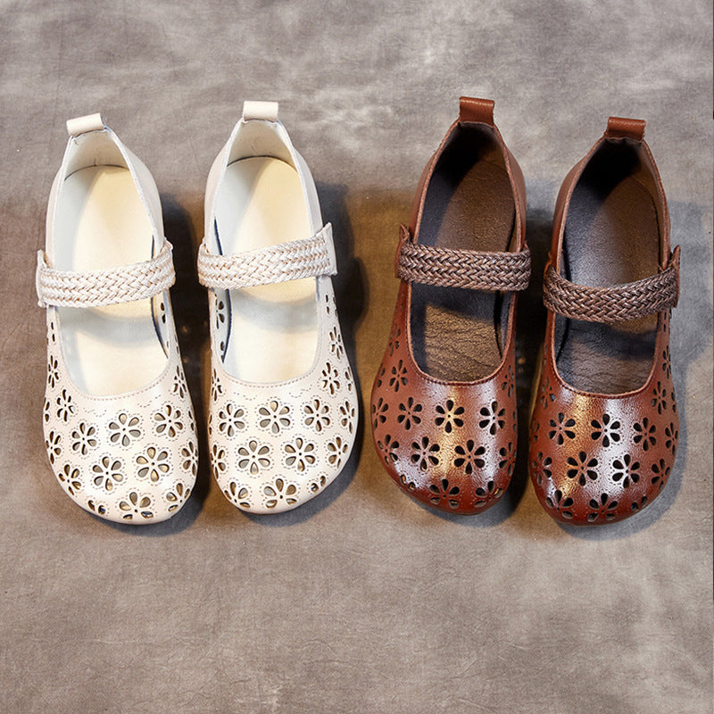 Women's Summer Outdoor Hole Top Layer Cowhide Thick Soft Sandals