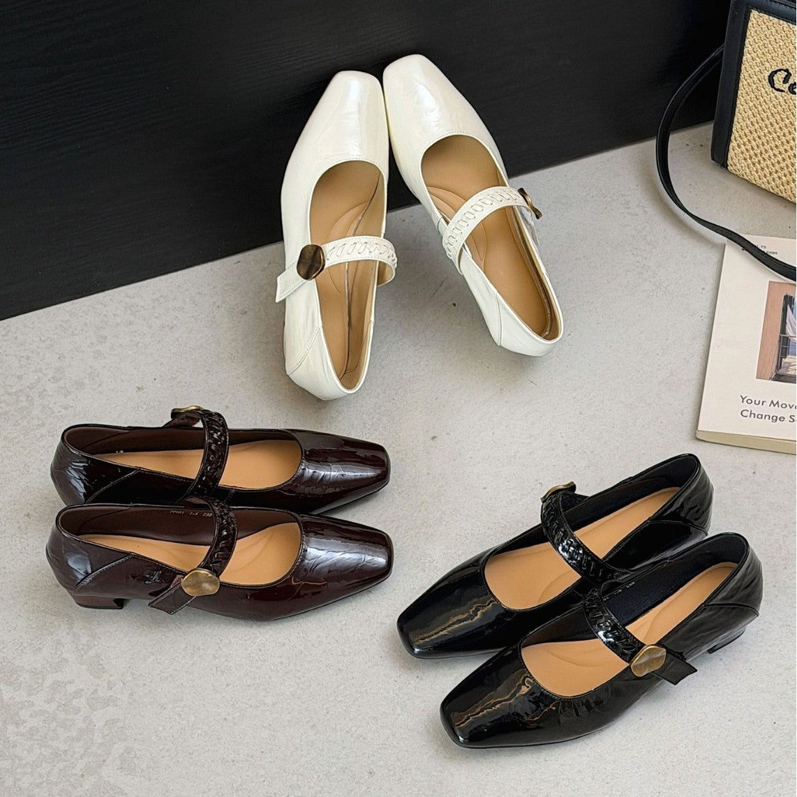 Women's Chunky Low Patent Formal Wear Low-cut Square Women's Fashion Shoes