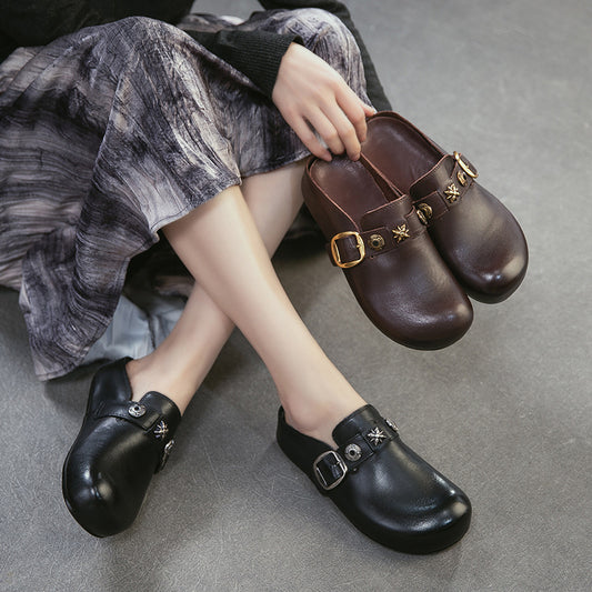 Women's First Layer Cowhide Toe Box For Outdoors Korean Style Flat Slippers