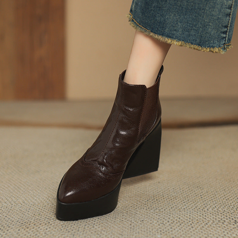 Women's Retro Chunky Martin Small Waterproof Platform Ankle Women's Shoes