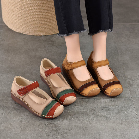 Women's Toe Stitching Genuine Soft Bottom Wedge Pumps Men's Shoes