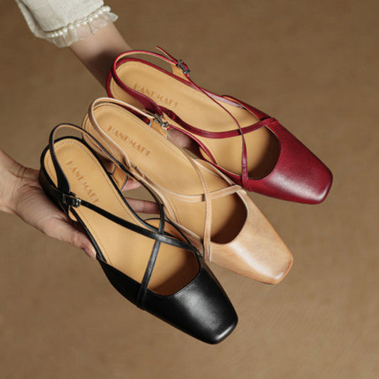Women's Genuine Retro Closed Toe Summer Wear Beautiful Cross Strap Not High Heeled Sandals