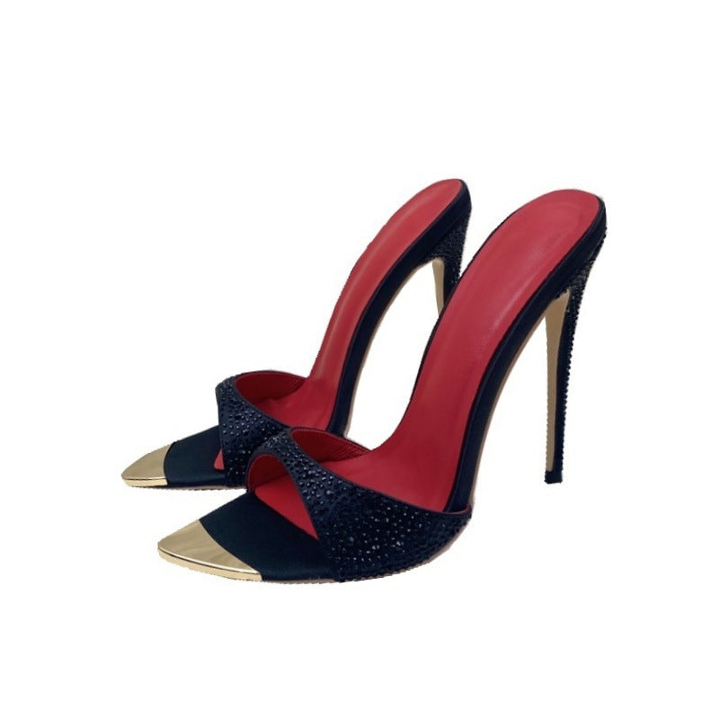 Women's Fashion Pointed Toe Fine With Black High Heeled Sandals