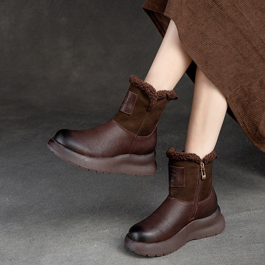 Women's Solid Color With Fur Thickened Warm Snow Boots