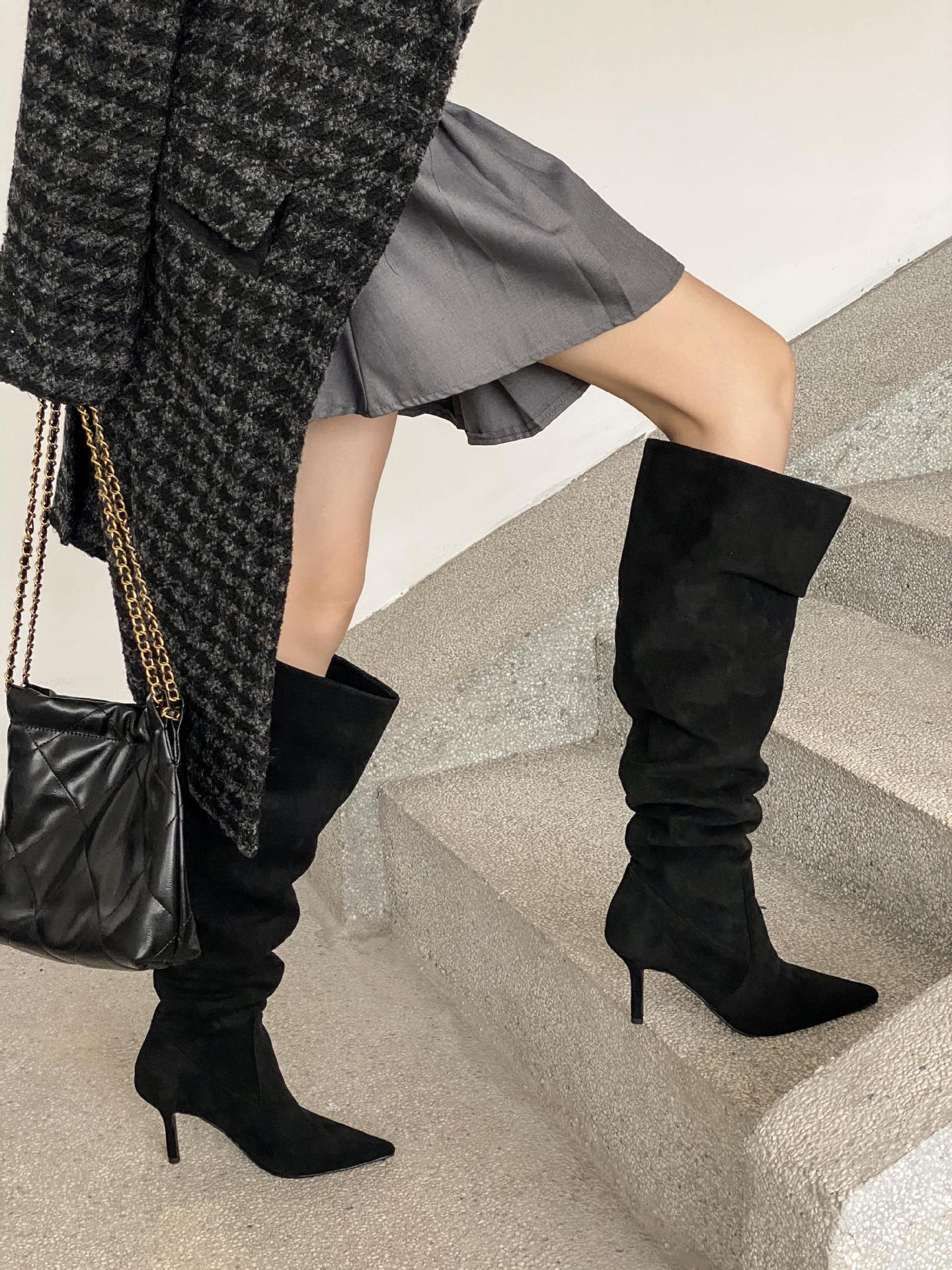 Pleated Autumn Stiletto Pile Style High Below Heels