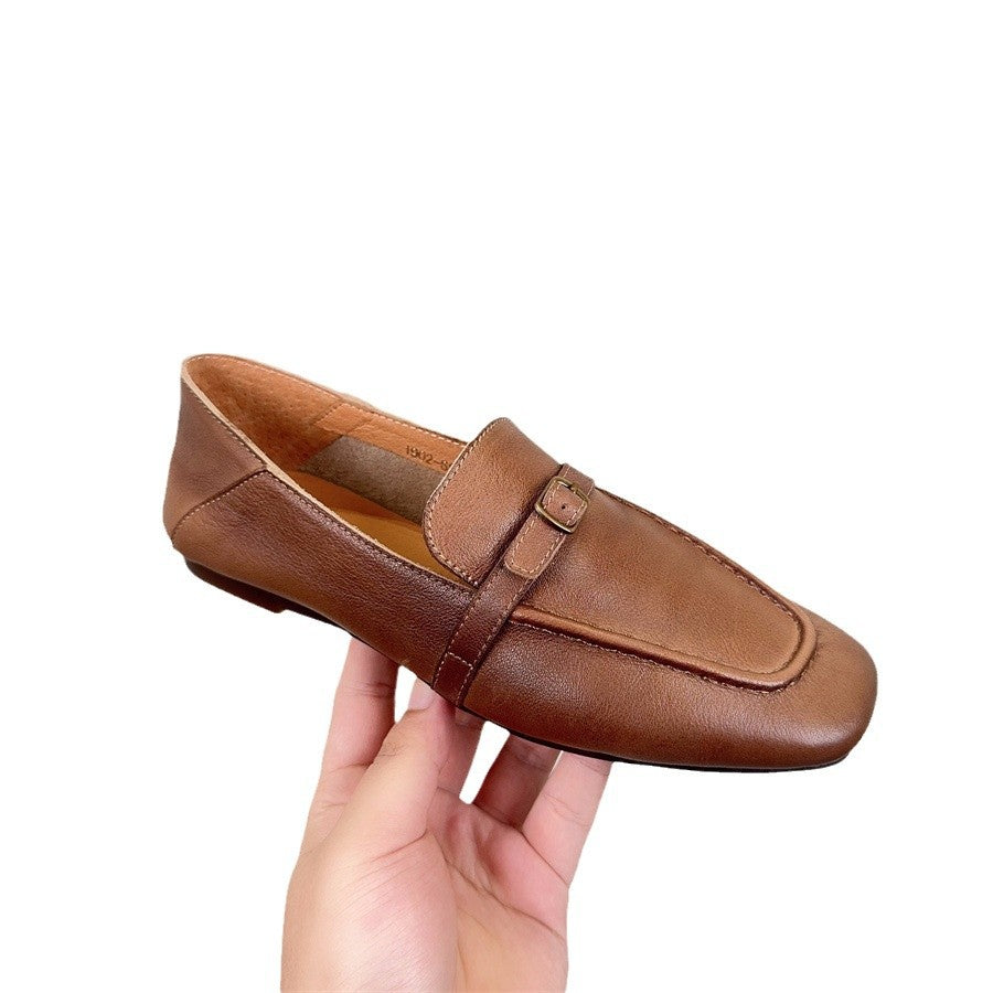 Women's Spring Shopping Mall British First Layer Cowhide Soft Bottom Loafers