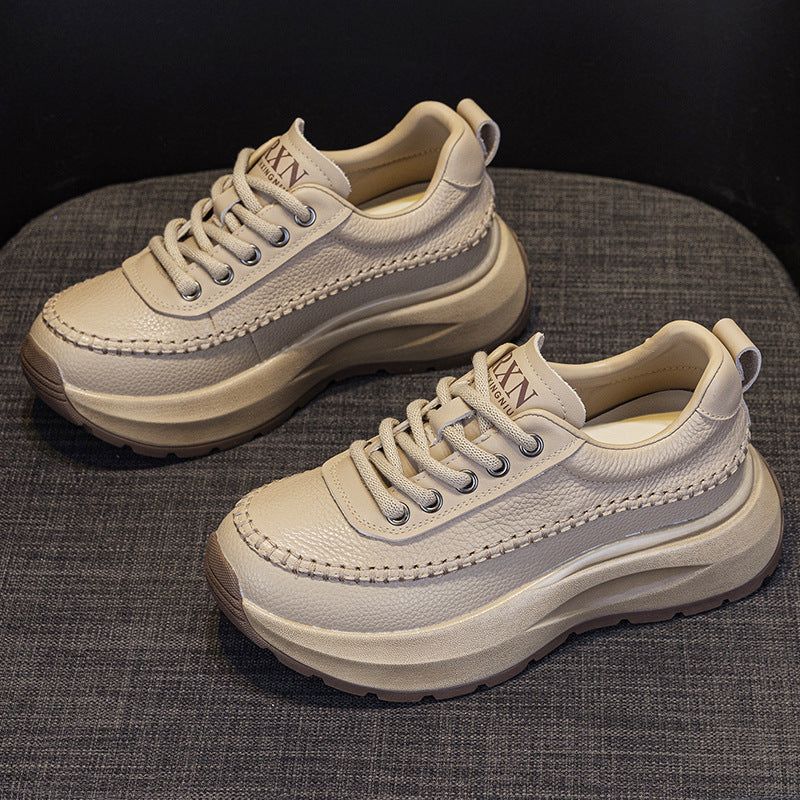 Women's Layer Cowhide Muffin Thick Genuine Retro Bottom Sports Show Feet Women's Casual Shoes