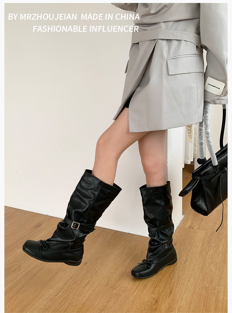 Version Personality Ballet Style Genuine Long Female Bow Boots