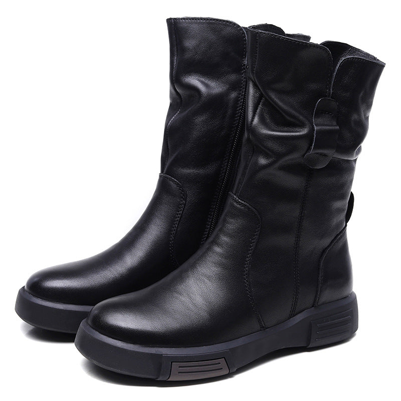 Women's Western Martin Flat First Layer Cowhide Retro Women's Leather Boots