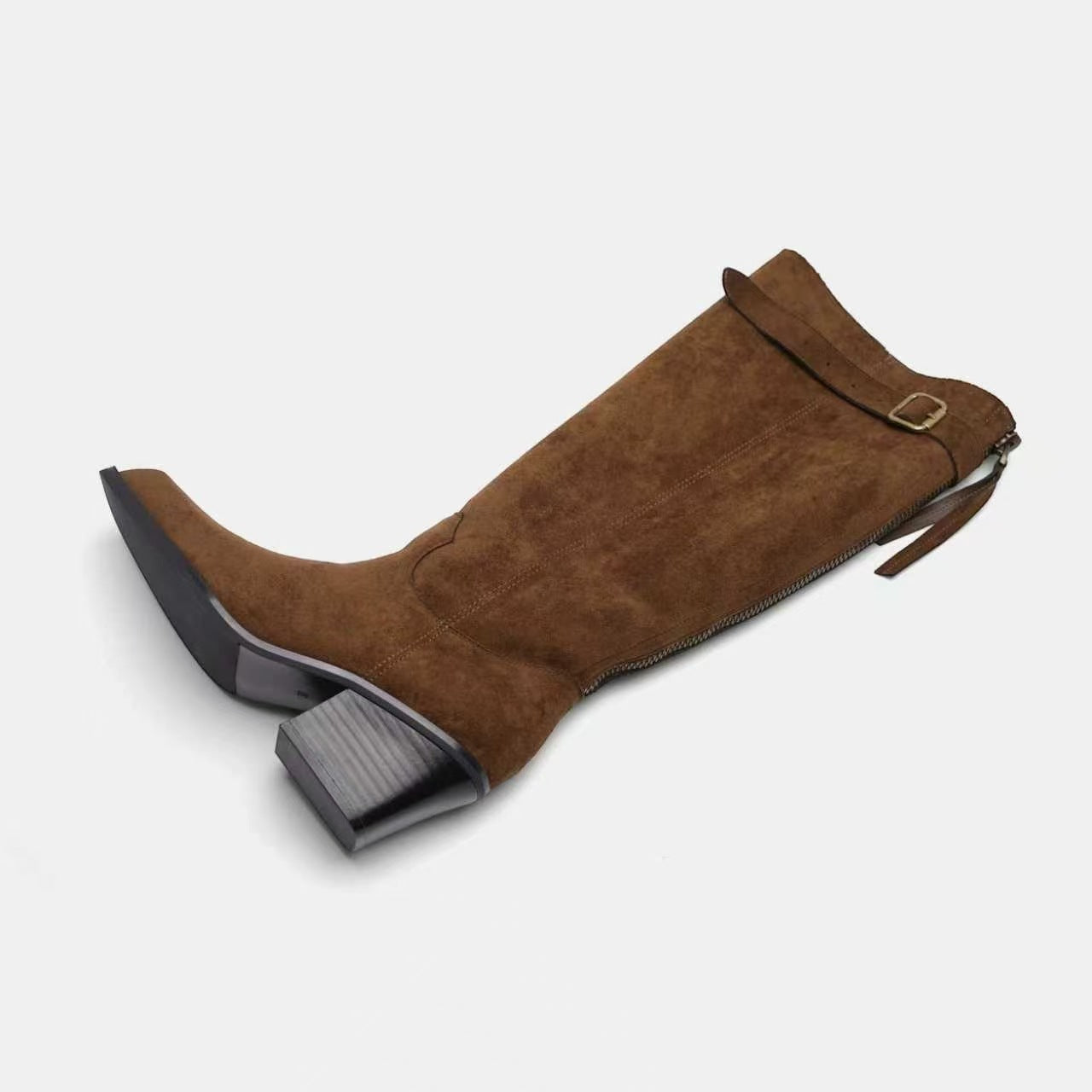 Women's Hot Style Fleece-lined Knight Winter Pointed Chunky Below The Knee Heels