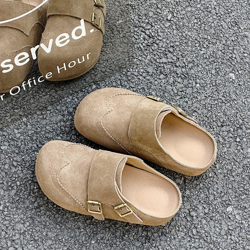 Women's Belt Buckle Toe Cap Semi Slip-on Women's Casual Shoes