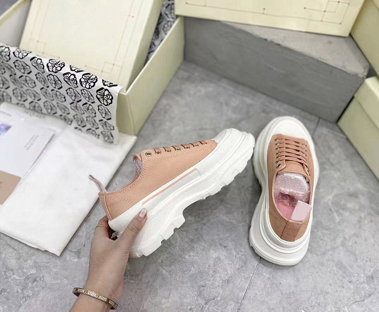 Women's White Leisure Platform Thick Sole Height Increasing Women's Canvas Shoes