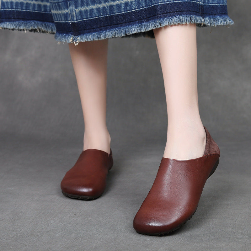 Women's First Layer Cowhide Slip-on Tendon Sole Autumn Mori Style Women's Casual Shoes