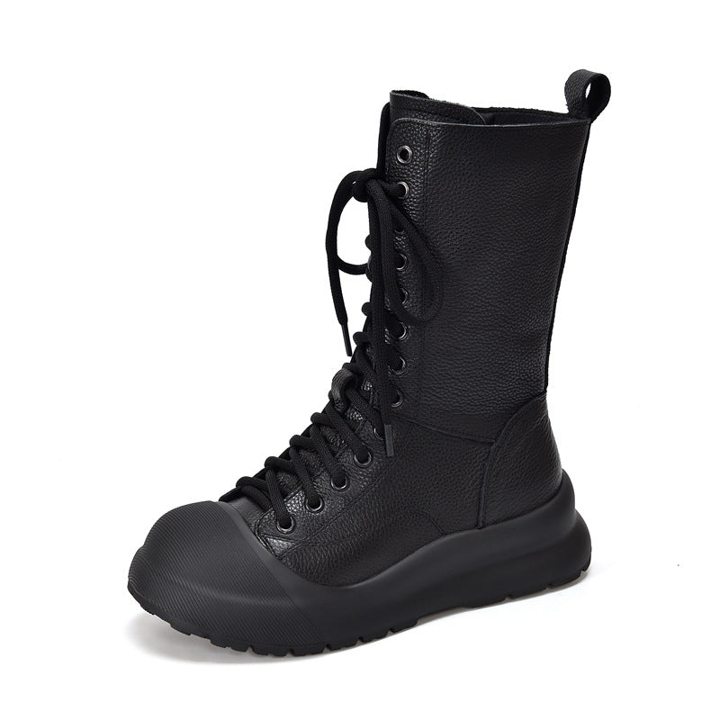 Retro Genuine Middle Tube Side Zipper Female Martin Thick Bottom Women's Leather Boots