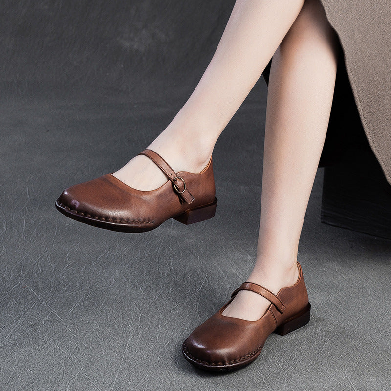 Women's First Layer Cowhide Buckle Pumps Fashion Casual Shoes