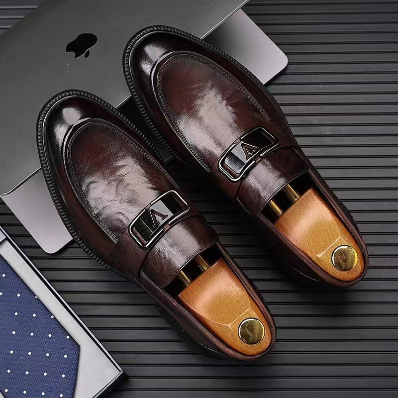 Men's Layer Cowhide Spring British Formal Wear Green Soft Leather Shoes