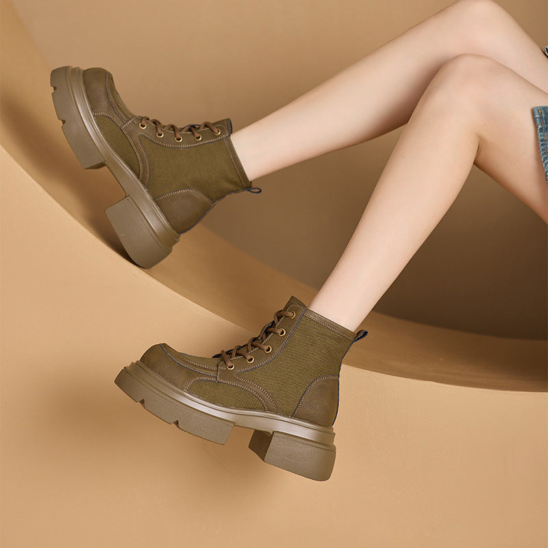 Women's Autumn Martin Korean Satin Low-cut Short Worker Women's Leather Boots