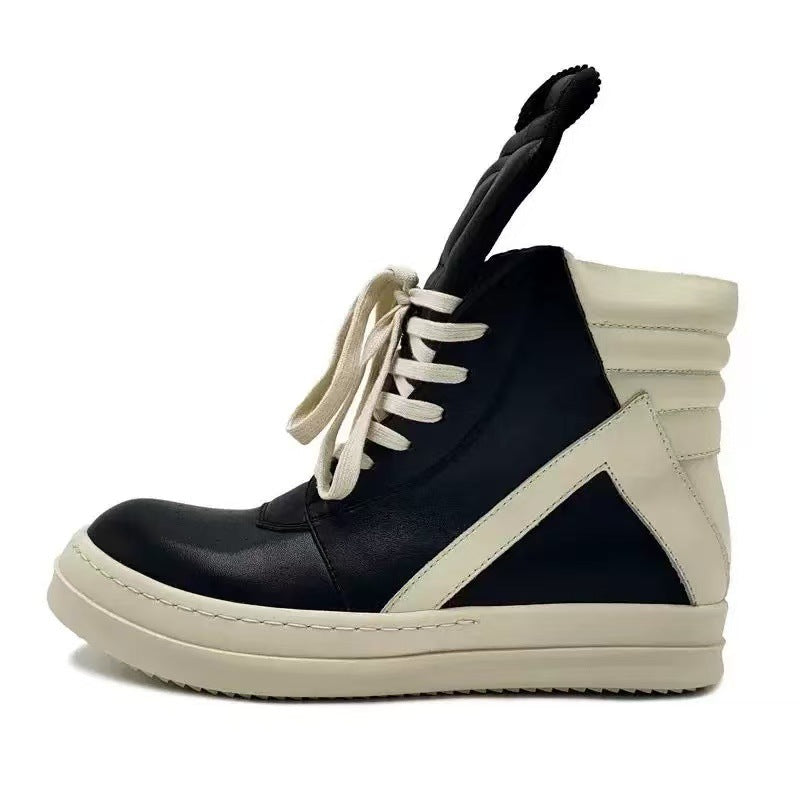 Men's Platform High Black White Fashion Genuine Dark Heels