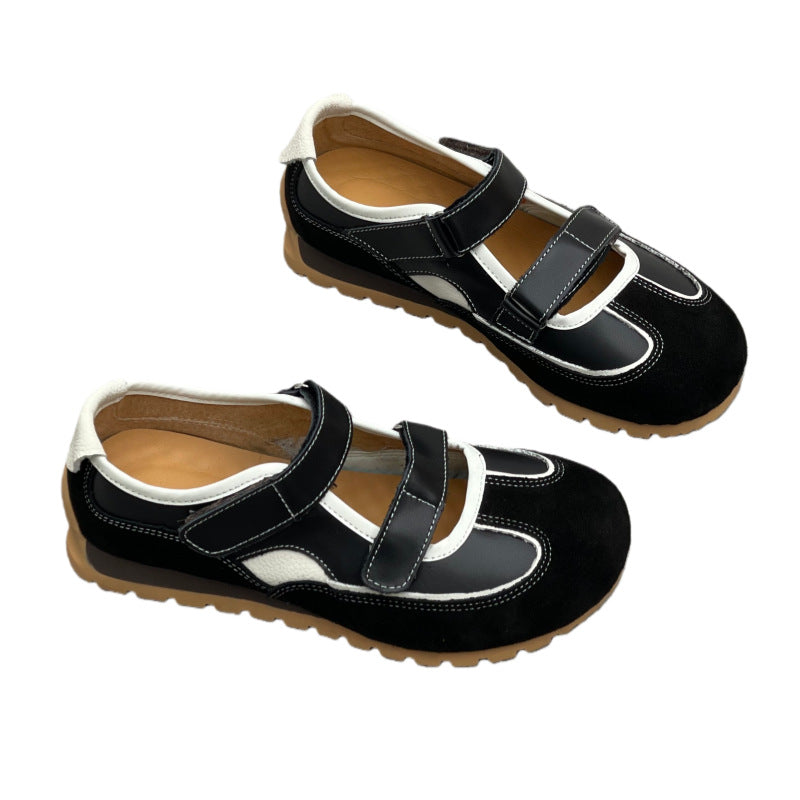 Women's Genuine Flat Round Toe Velcro Ugly Cute Mori Style Women's Fashion Shoes