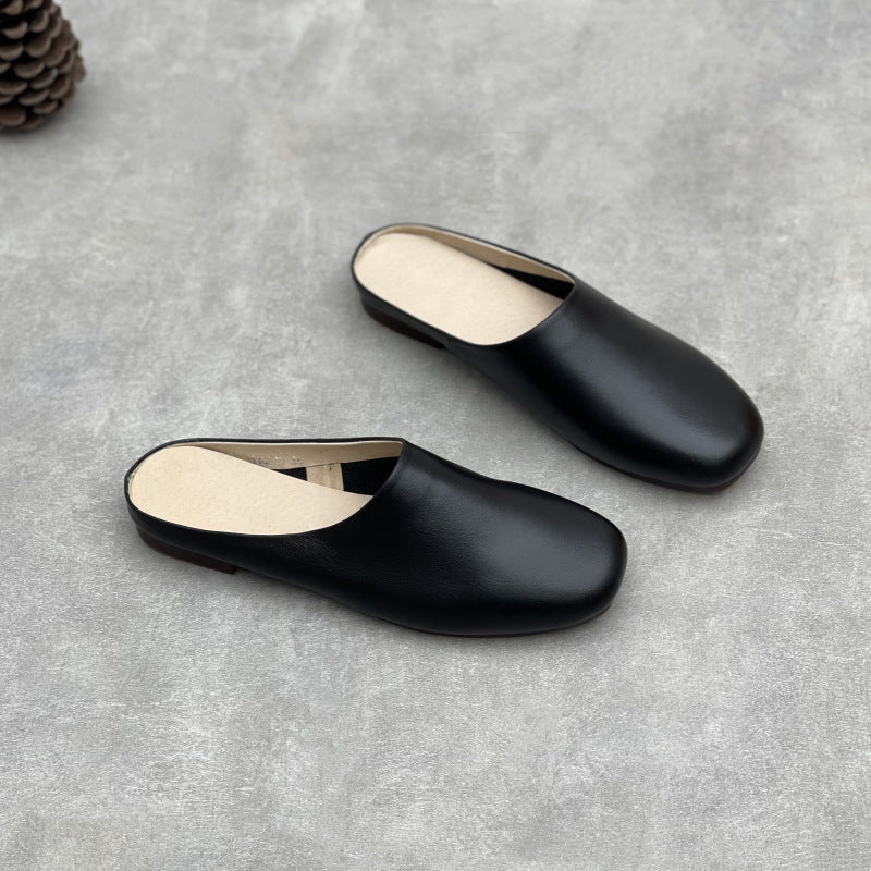 Women's Crafts Authentic Toe Box Half Simple Retro Lazy Soft Bottom Flat Slippers