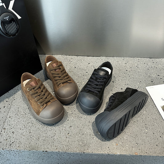 Cowhide Mickey Big Head Niche Platform Couple Clown High Sneakers