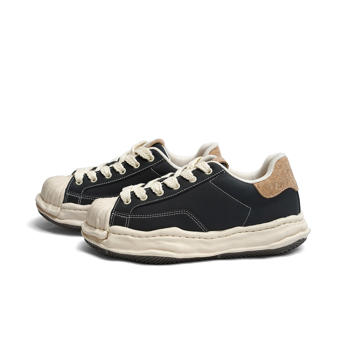 Women's & Men's Shell Toe Dissoed Niche Patchwork Retro White Thick Sole Height Sneakers