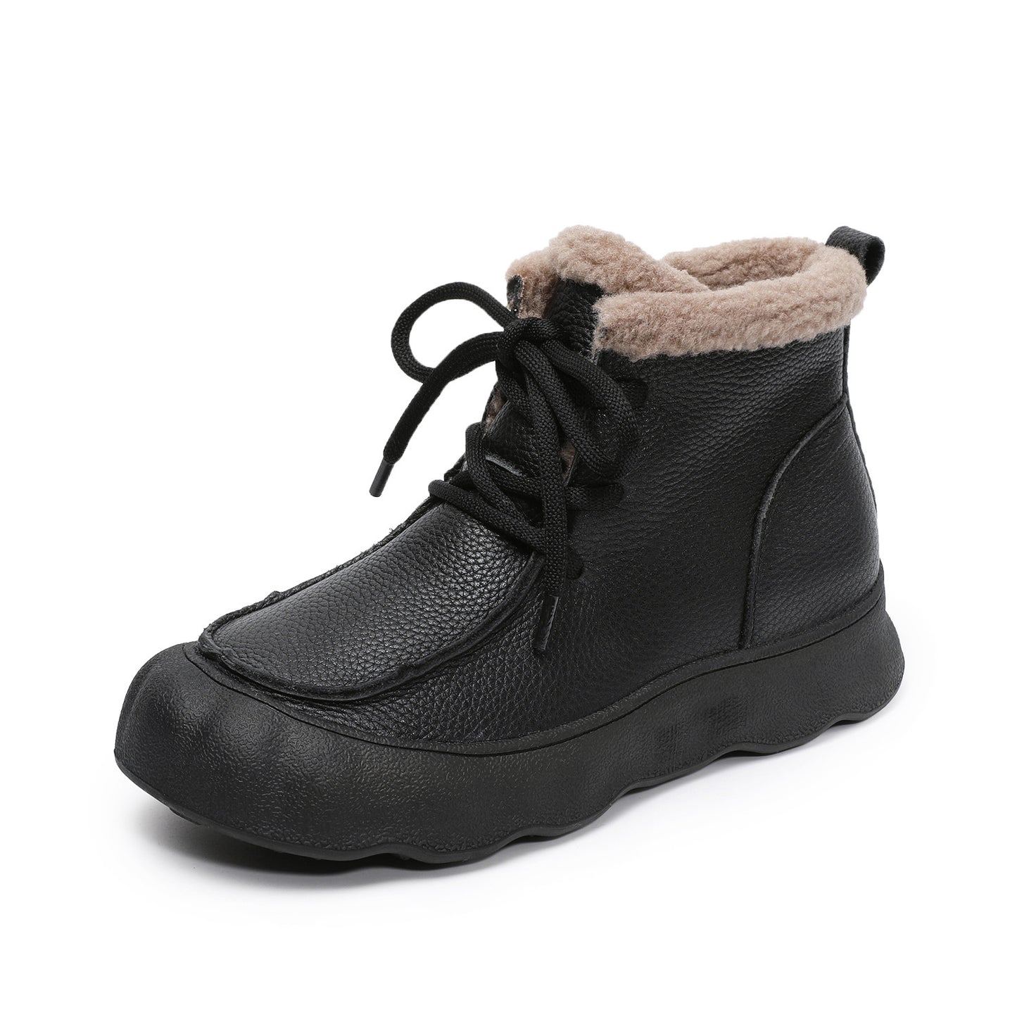 Women's Retro Platform First Layer Cowhide Thickened Veet Ankle Winter Genuine Women's Snow Boots