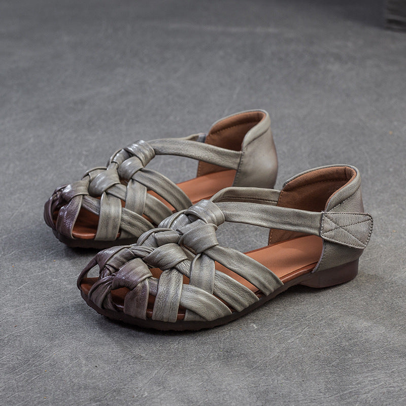 Women's Closed Toe Woven Velcro Low Square Flat Sandals