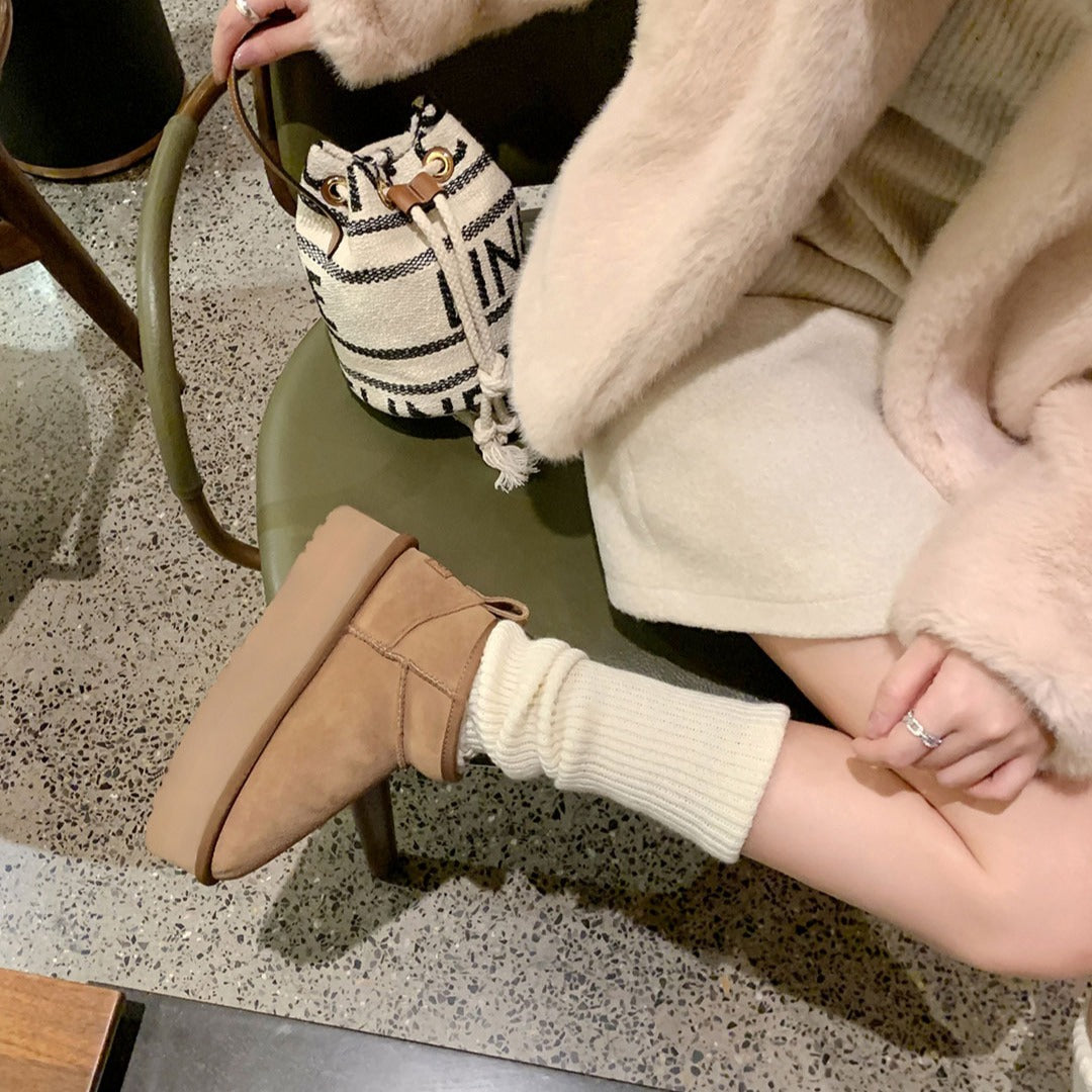 Women's Winter Round Head Thick Bottom Increased Wool Snow Boots