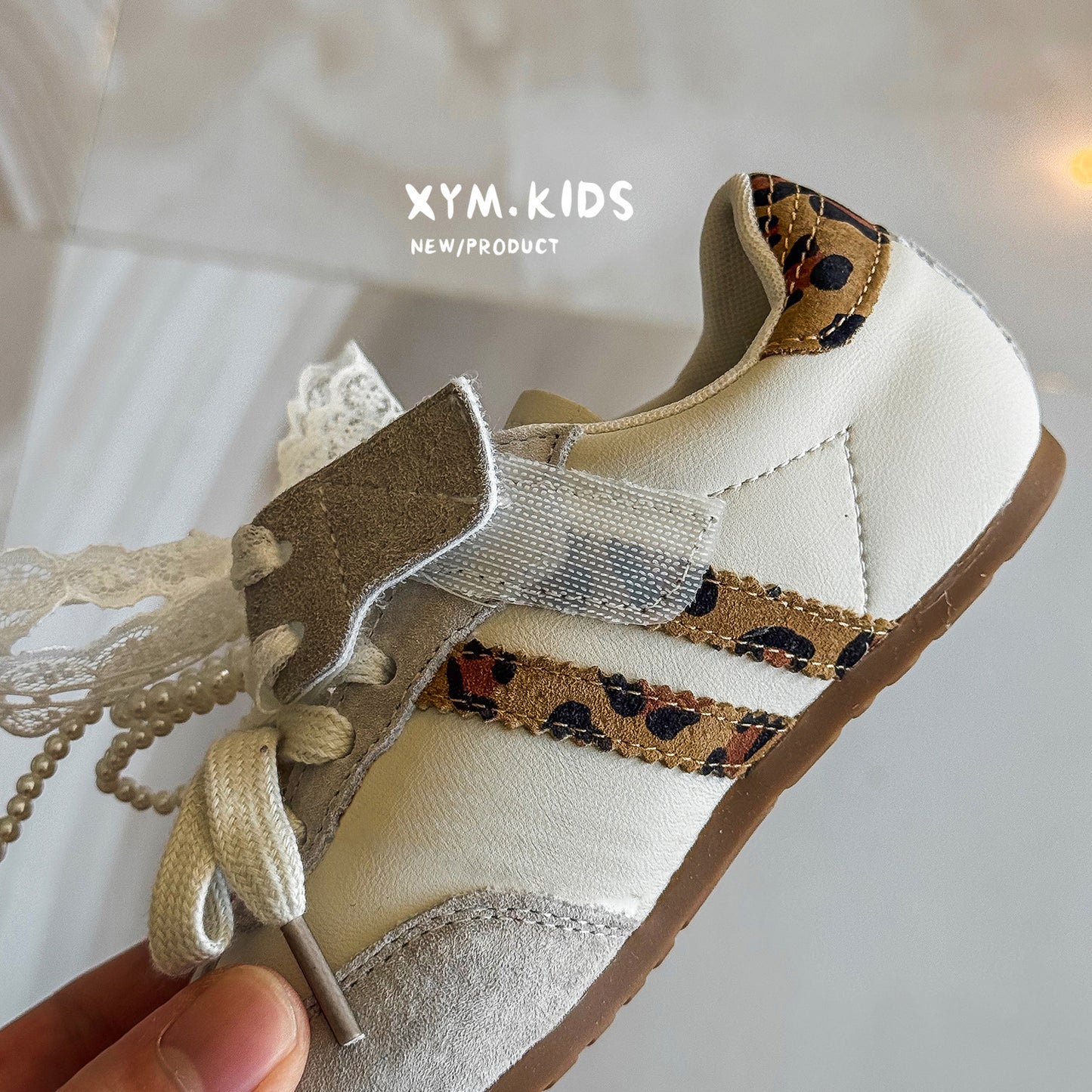Children's Spring Fashion Lace Pearl Bow Double Shoelace German Casual Shoes