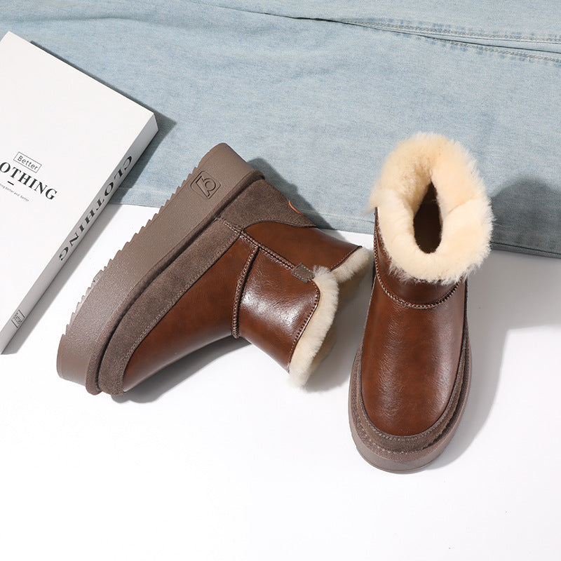 Women's Thick-soled Sheepskin Fur Ankle Fleece Lined Padded Warm Keeping Snow Boots