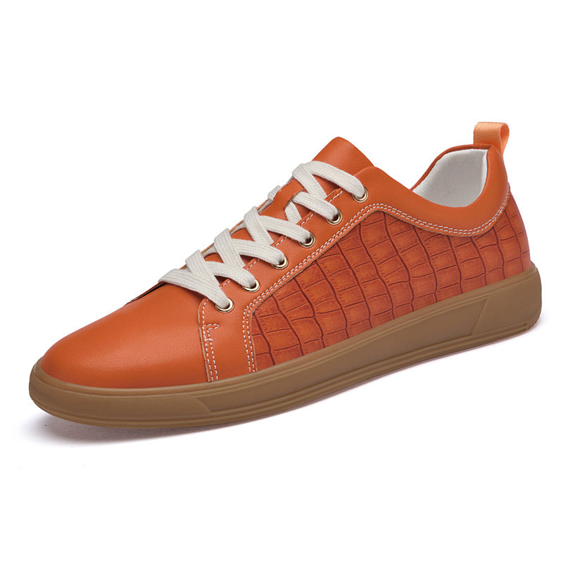 Men's Spring Embossed Plaid Cowhide Surface Handmade Retro Skateboard Sneakers