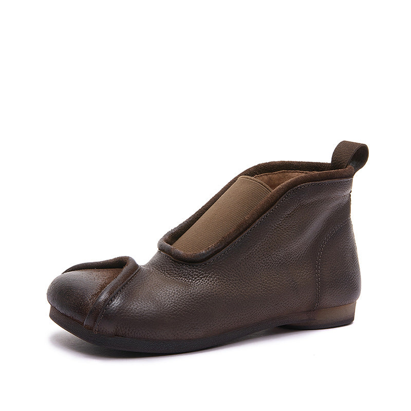Women's Western Style Soft Bottom Round Head Women's Leather Boots