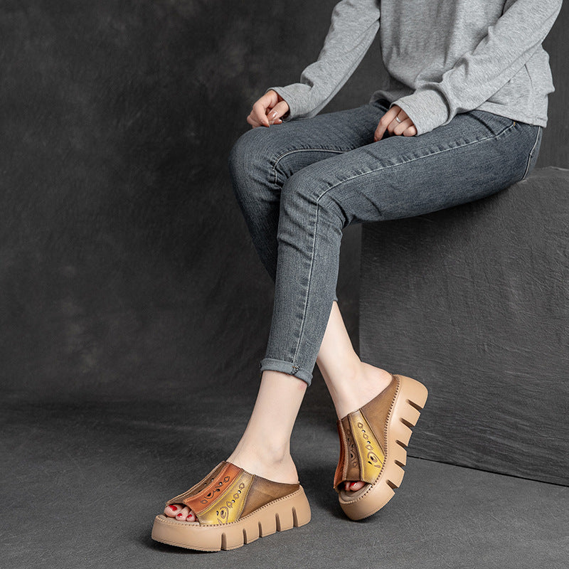 Summer Contrast Color Trendy Style Retro Platform Sandals