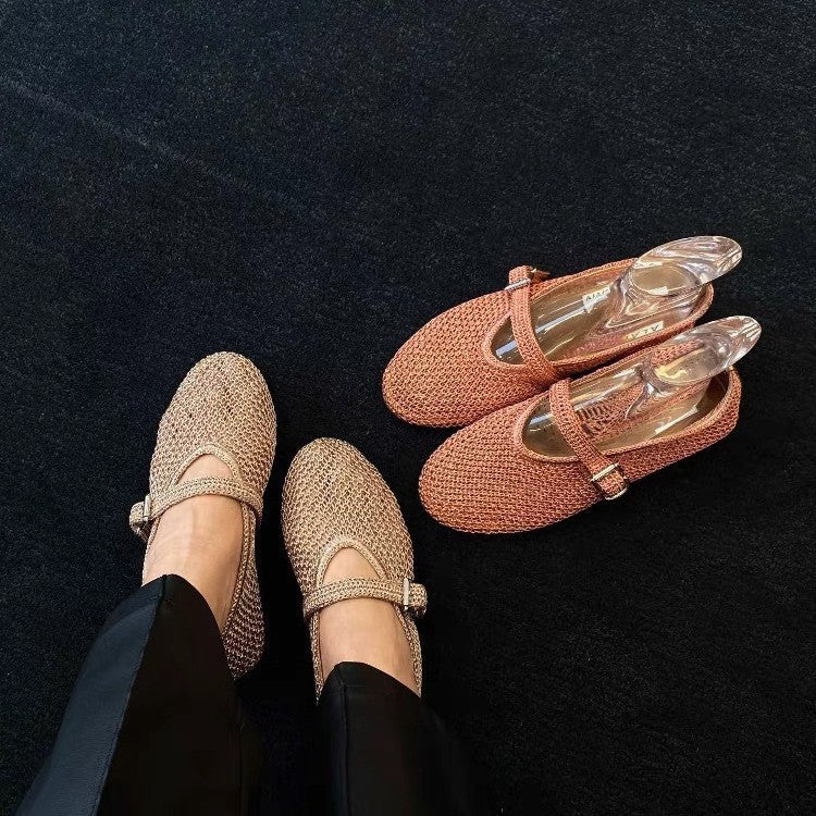 Women's Style Niche Woven Breathable Mary Jane Flat Linen Men's Shoes